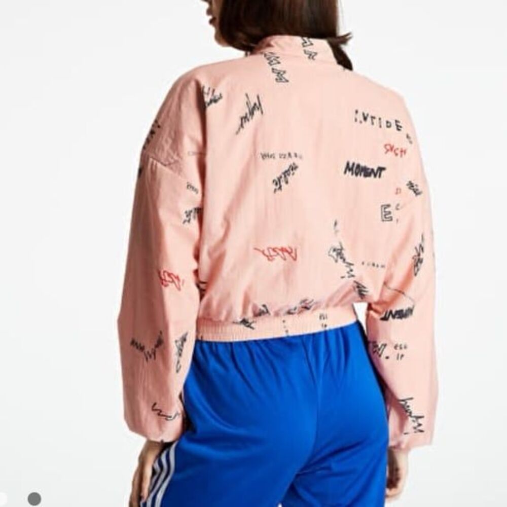 Adidas Originals RYV Allover Script Print Cropped Windbreaker Jacket Track Top - Picture 3 of 12